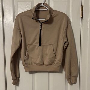 Women’s Tan Half-Zip Crop Sweatshirt
